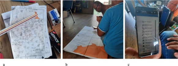 A triptych of photos of seabed mining maps and legends